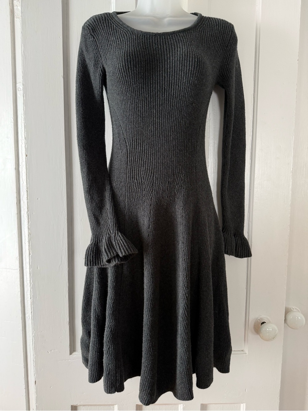GAP Charcoal Knit Long-Sleeve Fit & Flare Dress